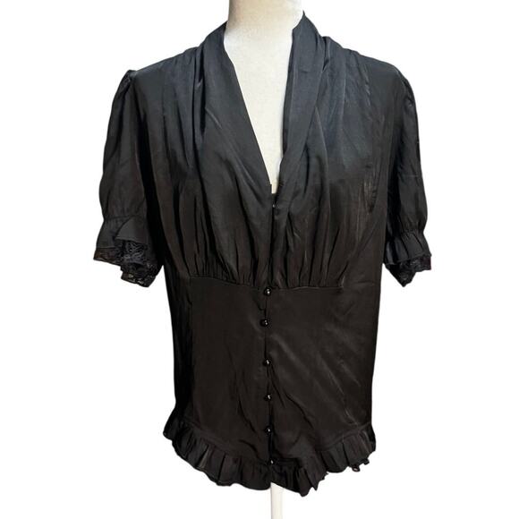 NWT SCARLET DARKNESS Victorian Blouse Black Short Sleeve Ruffle Shirt 2XL - Picture 2 of 8